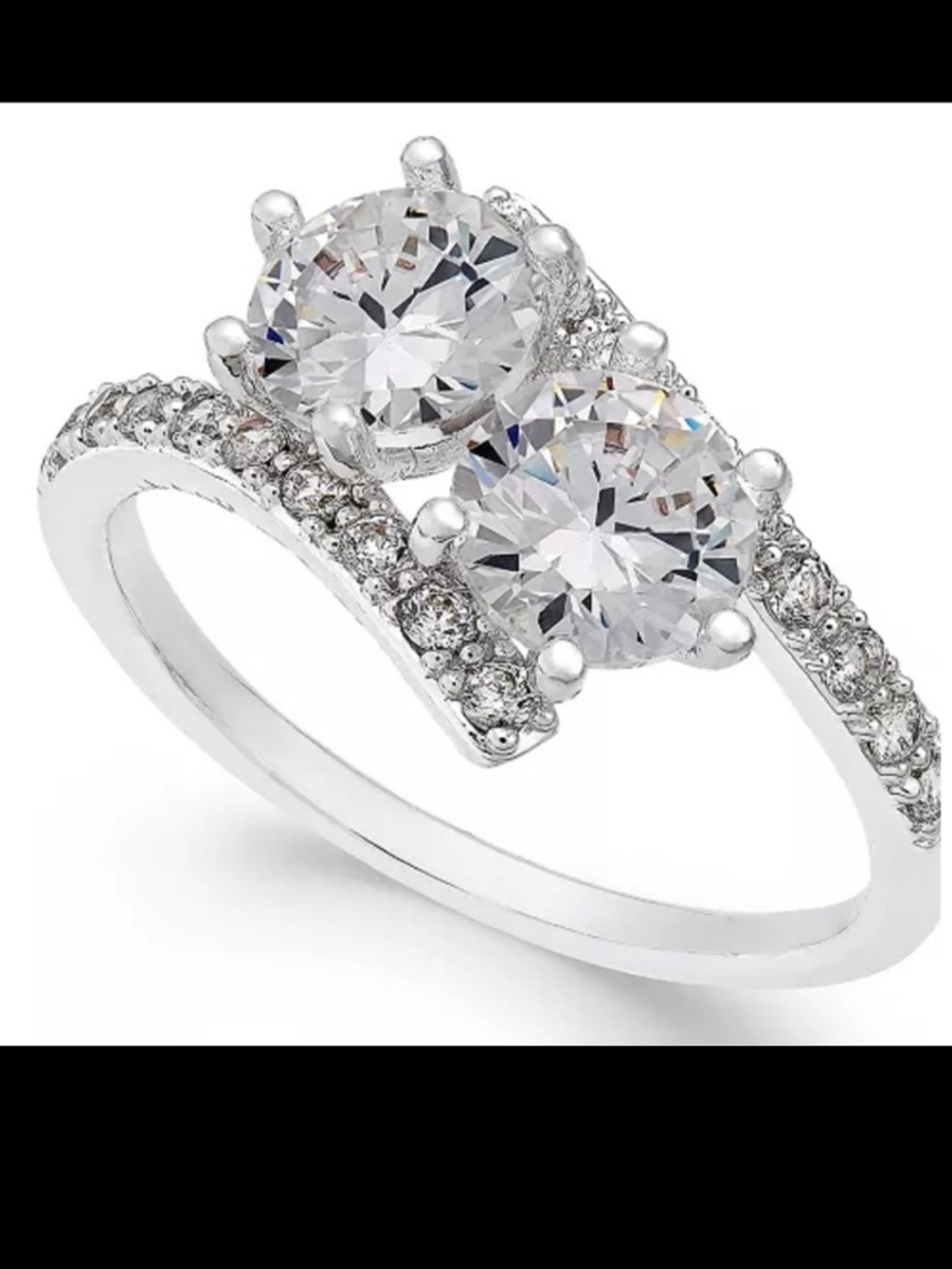 Gianni Bernini Silver 2 stone (cubic zirconia) pave box table ring. New in Box